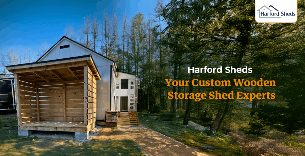 Custom wooden storage shed built by Harford Sheds