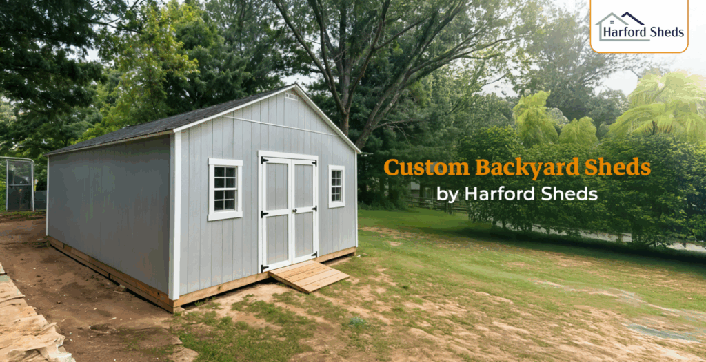 Wooden custom-built shed with a landscaped garden.