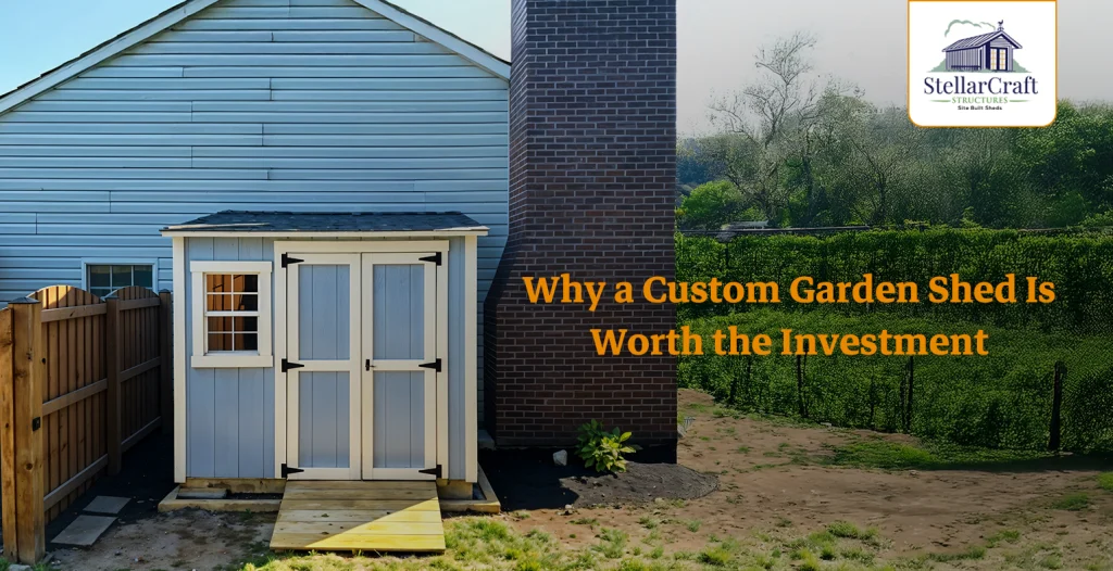 Custom garden shed with windows in backyard