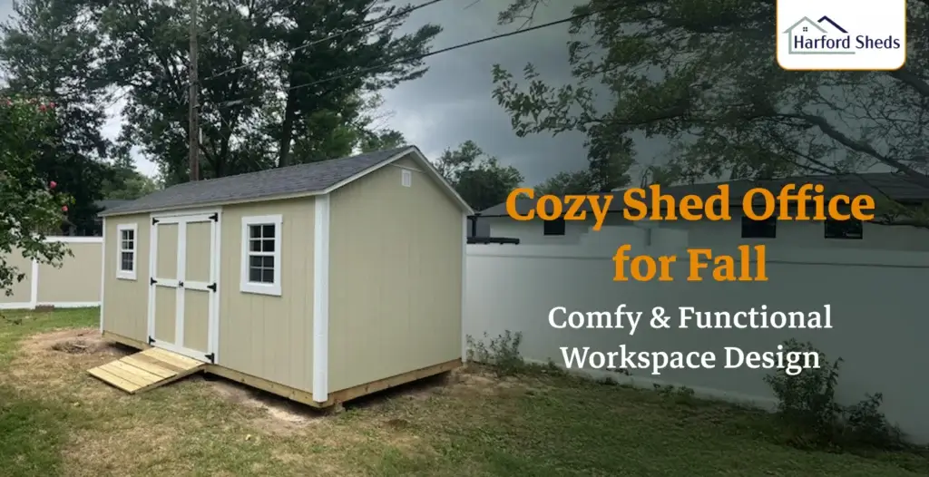 Shed office setup for fall with Harford Sheds